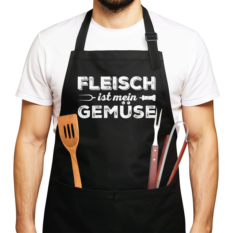 MoonWorks BBQ Apron for Men with Saying Fleisch ist mein