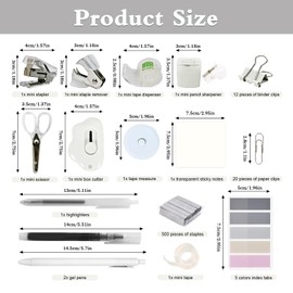 Mini Office Supply Kit, Mini Stapler with Staples and Tape Dispenser Set, Mini Stationary Kit Includes Sticky Notes Index Tabs Gel Pens for Office & School (Transparent)