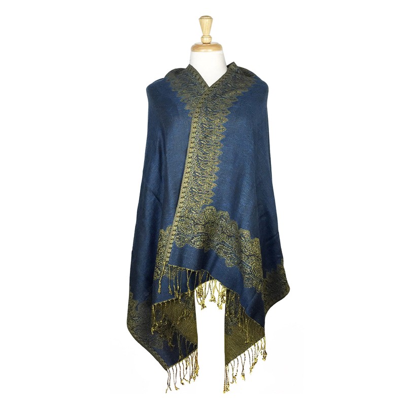 Paskmlna Chal de pashmina de doble capa reversible con patrón