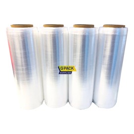Gpack Pre Stretch wrap Film 15" x 1500' Pre stretched Plastic film with Folded Edge, Clear Hand Pre-Stretched Wrap Film 8.6 micron Shrink Wrap Film Plastic Pallet Wrap 4 Rolls Pack