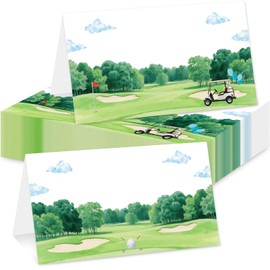 NEWEST 50 Pieces Golf Table Place Cards, 2" x 3.5" Name Cards for Table Setting Golf Sports Tent Card Hole in One Food Labels for Birthday Baby Shower Retirement Party Favors