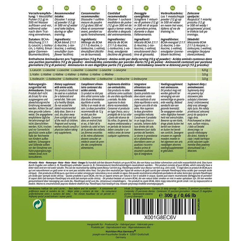 BCAA Powder Neutral - Highest Dose BCAAminos without Sweeteners, Sugar