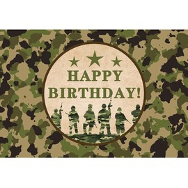 AOFOTO 7x5ft Happy Birthday Military Camouflage Backdrops for Photography Army Soldier Three Stars Top Secret Camo Theme Background Party Decor Banner Boys Kids Children Photo Booth Studio Props