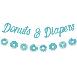 Donuts Baby Shower Decorations, Donuts & Diapers Banner Garland Teal for Boys and Girls Baby Sprinkle Decorations Party Supplies