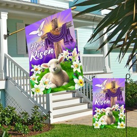 68LDROOTER He Is Risen Easter Garden Flag, Vertical Double Sided, Outdoor Easter Decor Religious Garden Flags (Garden + House Flags)