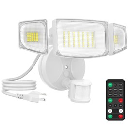iMaihom 65W 6500LM Motion Sensor Outdoor Light, Plug In LED Security Lights 3 Heads Motion Detection Outdoor Light, Dusk to Dawn, IP65 Waterproof Flood Light with Remote Control for Yard Garage(White)