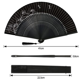 YOVOY Men's High Quality Silk Fan, Stylish, Popular, Large Fan, Gift, Fireworks Display, Yukata, Kimono, Kimono, Accessories, Festival, Heat Prevention, Gift Bag and Box Included, Set of 3 (Black