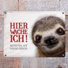 Metal Sign with Sloth Motif and Saying "Betreten auf eigene