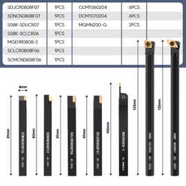 Donken 28 turning tool with reversible plates, turning tool holder set, 7 pieces, 8 mm shank drill rod holder, 14 pieces carbide indexable inserts, 7 pieces T8 wrench (8 mm)