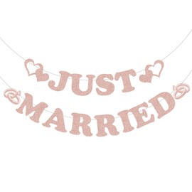 Rose Gold Just Married Banner - Glitter Wedding Party Sign for Reception, Hen Party/Bridal Shower/Bachelorette Party Decorations