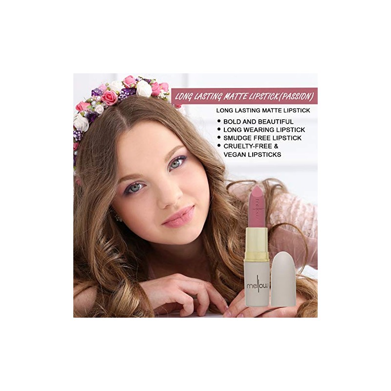 Mellow Long Lasting Matte Lipstick (Passion) - Smudge Proof, Moisturizing,