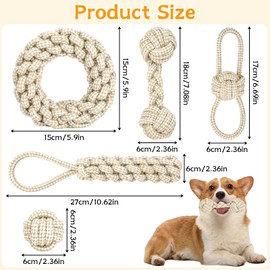 PIWOSGOL 5 Stück Hunde Kauspielzeug Seil, Geflochtene Hundeseile Spielzeug aus Baumwolle & Hanf, Hundespielzeuge Set, Interaktives Kauspielzeug für Welpen, Kleine, Mittelgroße Hunde