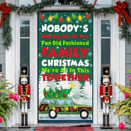 Deroro Green Christmas Classic Movie Door Cover Decorations, Family Christmas Vacation Car Front Door Banner Background, Xmas Tree Holiday Indoor Outdoor Home Decor 3 x 6 FT