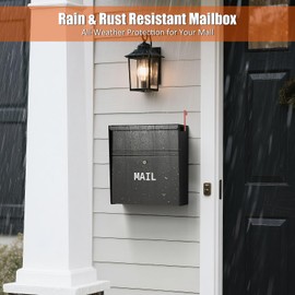 Metateel Wall Mounted Locking Mailbox with Outgoing Mail Slot, Secure Drop Box for Home or Office, Weatherproof Steel Mail Box with Key Lock and Red Flag – Black