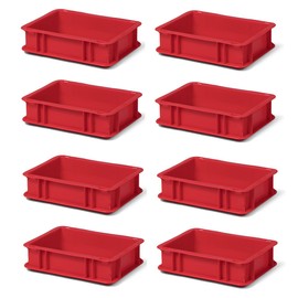 8 Pcs Transport Stackable Box TK375 0 Red 300X200X75 mm (L x W x H), Polypropylene, 3 Litres, max. load: 25 kg – Food Grade – Made in Germany – Industrial quality