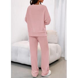 KIRUNDO Sweatsuits Women 2 Piece Outfit Oversized Sweatshirt Sweatpants 2025 Fall Fashion Lounge Matching Set Tracksuit(Pink, Large)