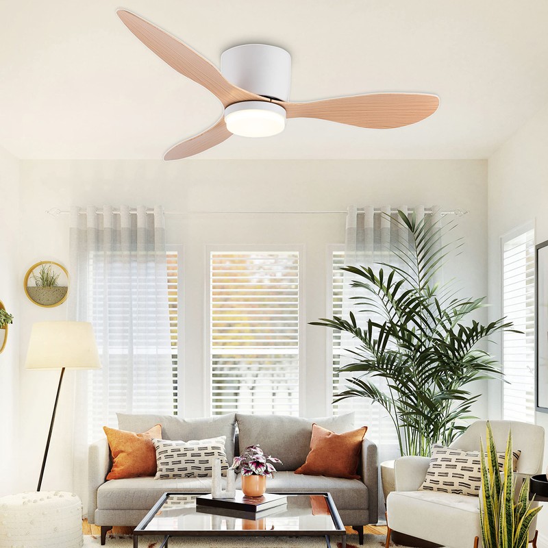 GESUM 42" Flush Mount Ceiling Fan Light with 3 Colors,