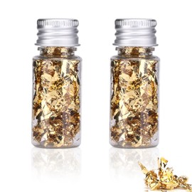 Cyrank 2 Bottles Gold Leaf, Inedible Gold Flakes for Decorating Gold Leaf Flakes 10g Gold Foil Flakes for Nail Art, Epoxy Resin, Greeting Cards, Paintings, Sculpture, Album, Candle Making, Picture Frames