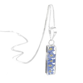 Shrieking Violet 925 Sterling Silver Rectangle Real Flower Pendant Necklace - Forget-Me-Not (Blue)