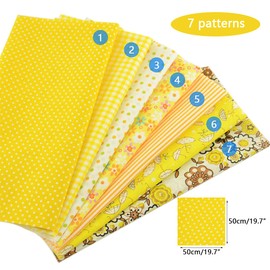 7 Pieces Cotton Fabric Plainl Printed (20"x20"), Comfortable Fabric for Sewing, Patchwork Quilting Fabric, Pretty Flower Pattern Material for Quilting Sewing Cloths Sewing DIY Artcraft -Yellow