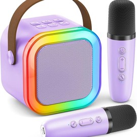 Mini Karaoke Machine for Kids Adults, Portable Bluetooth Speaker with 2 Wireless Microphones,Toys Birthday Gifts for Girls Ages 4, 5, 6, 7, 8,9,10,11,12+ Family Home Party, Birthday Party, Children's Toys - Specification: Purple