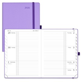 POPRUN 2026 A5 Week to View Diary (22 x 16.5 cm) Hardback Diary Horizontal Weekly Planner 26 Pieces Inner Pocket 100gsm Paper (Lavender)