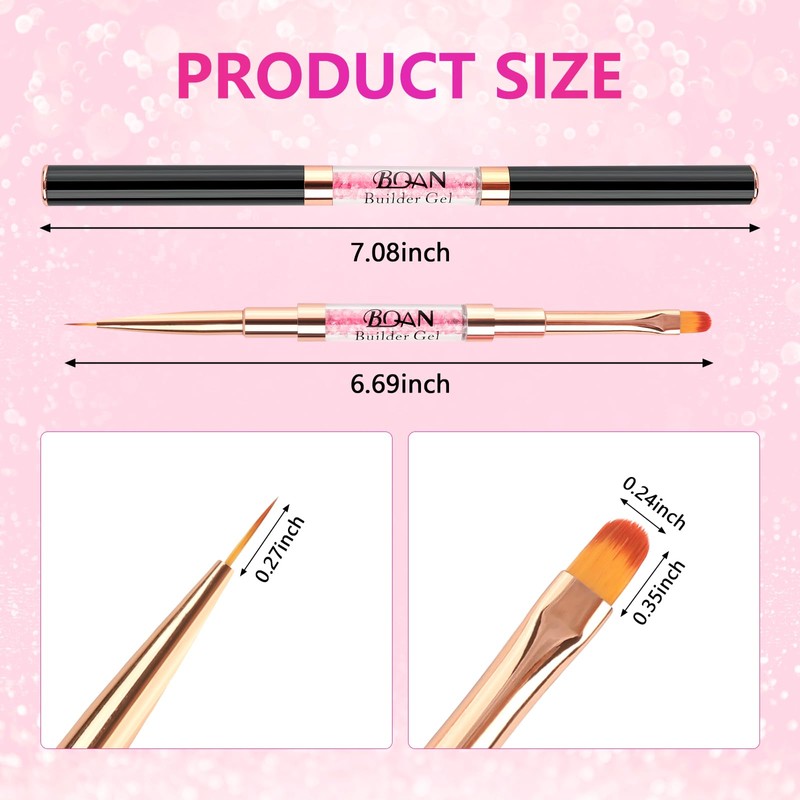 BQAN 2Pcs Dual-ended Nail Art Brush, 5mm Liner & Oval