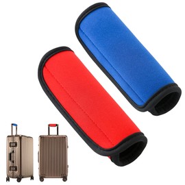 SamHeng 2 Pcs Neoprene Luggage Handle Wrap, Waterproof Suitcase Handle Cover Travel Identifiers, Bright Color Detachable Handle Grip Cover Protector Saddle for Travel Bag Stroller (Red+Blue)