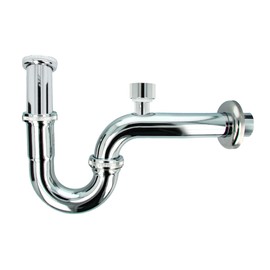 tecuro Professional pipe siphon with ventilation valve, extra long for sinks, high-gloss chrome-plated 1 1/4 inch connection, stainless steel, brass