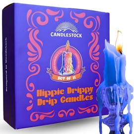 Candlestock Hippie Drippy Drip Candles - Pack of 11 Dripping Taper Candles - Wine Bottle Melting Candles (Blue)