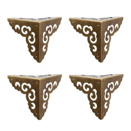 Tiazza 4Pcs Vintage Pure Brass Hollow Cloud Pattern Corner Protectors Antique Hardware Desk Edge Wooden Jewelry Gift Box Cabinet Three Sides Full Encase Corner Guard (Antique Bronze)