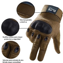 Elite Fitness Guantes Tacticos con Dedos Tactiles, Militares, para Motocicleta, Ciclismo, Invierno, Senderismo y Actividades al Aire Libre, Resistentes para Uso Rudo (Cafe, Chico)