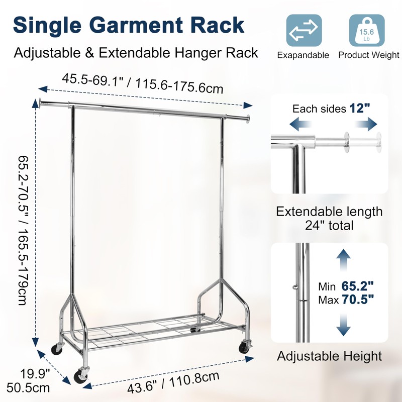 Whitmor Heavy Duty Clothes Rack, Rolling Garment Rack with Lockable