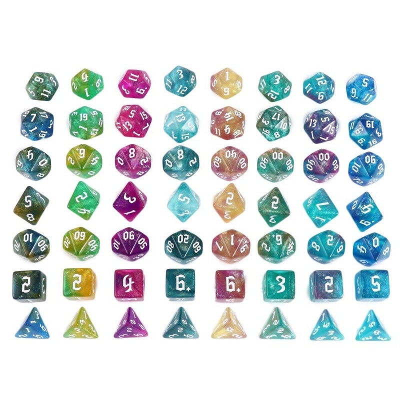 DND Dice Set Iridescent Glitter Polyhedral Dice 7-Die Two-Tone Dice