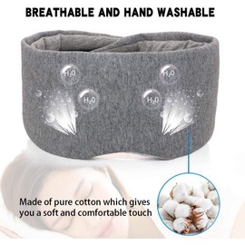 Handmade Cotton Sleep Mask Blackout - Comfortable & Breathable Eye Mask for Sleeping Adjustable Blinder Blindfold Airplane with Travel Pouch - Best Night Companion Eyeshade for Women Men Kid (Gray)