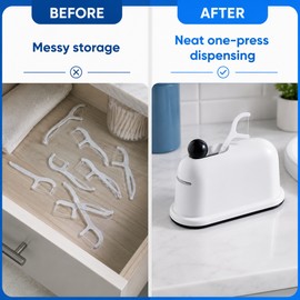 Press-On Floss Dispenser for Daily Oral Care – Portable Dental Floss Pick Organizer with Mirror & 100 Picks