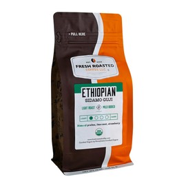 Fresh Roasted Coffee, Organic Ethiopian Sidamo Guji | USDA Organic, 100% Single Origin, Kosher | Light Roast 12 oz Ground