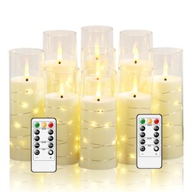 Nimiko Flickering Flameless LED Candles,Battery Operated Candles 9 Pcs with Embedded Star String,Acrylic LED Pillar Candles with Remote,Suitable for Home Decoration to Create an Atmosphere (Ivory)