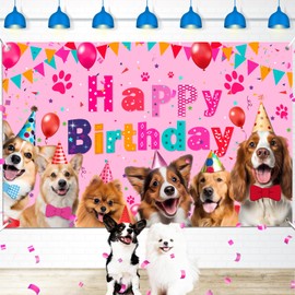 Dog Birthday Decorations Large Dog Birthday Banner Backdrop Puppy Party Decorations Dogs Birthday Party Supplies Lets Pawty Birthday Party Photography Background for Dogs Kids Birthday (Pink)