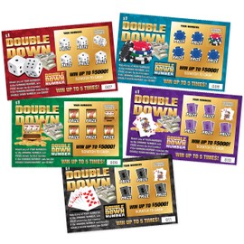 DOUBLE DOWN - Casino Night Fake Scratch Off Cards (5 tickets) - Win $1000 or $5000 - Prank Winning Scratcher Tickets for Casino Theme Party Gags, Games, Jokes & Decorations - Pranks for Adults