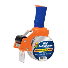 Duck High Performance Clear Packing Tape with BladeSafe Dispenser – Tape Gun with HP260 Strong Packaging Tape for Shipping, Moving, Mailing & Boxes - 3" Core, 1.88 Inch x 60 Yards, Clear (1078566)