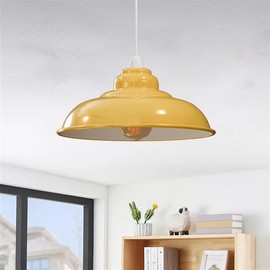 Modern Industrial Metal Ceiling Light Shade 32cm Curved Easy Fit Pendant Lamp Shade with Free Reducer Plate for Living Room (Yellow)