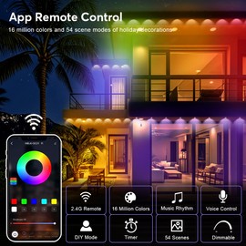 RaThun Permanent Outdoor Lights, Smart Decor with 72 Scene Modes, 200ft with 120 LED Lights, IP67 Waterproof for Outdoor Decorations, Work with App & Remote