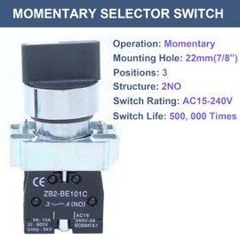 DMWD 2pcs 22mm Momentary Selector Switch Rotary Selector Switch 3 Positions 2NO Self-Reset 110V 440V 10A for 0.87" Mounting Hole