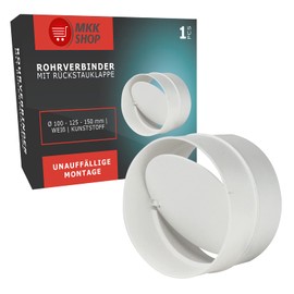 MKK Plastic Ventilation Pipe, Ducting System, Tube Supply Exhaust Reducer, Connector unit, Diameter: 80, 100, 110, 120, 125, 150, 200 mm, Ventilation Duct System, ABS Sheets, Backwater Valve, Flange, PVC, Ø 100 mm