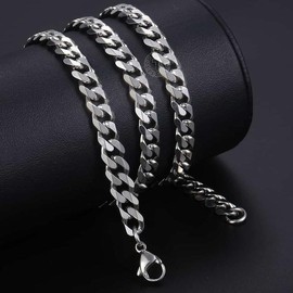3/5/7/9/11mm Stainless Steel Silver Color Cuban Curb Chain Necklace Choker 16-30" for Men Women Daily Jewelry Birthday Anniversary Gift necklace - Chain Width: 7mm, Chain Length: 22 inches