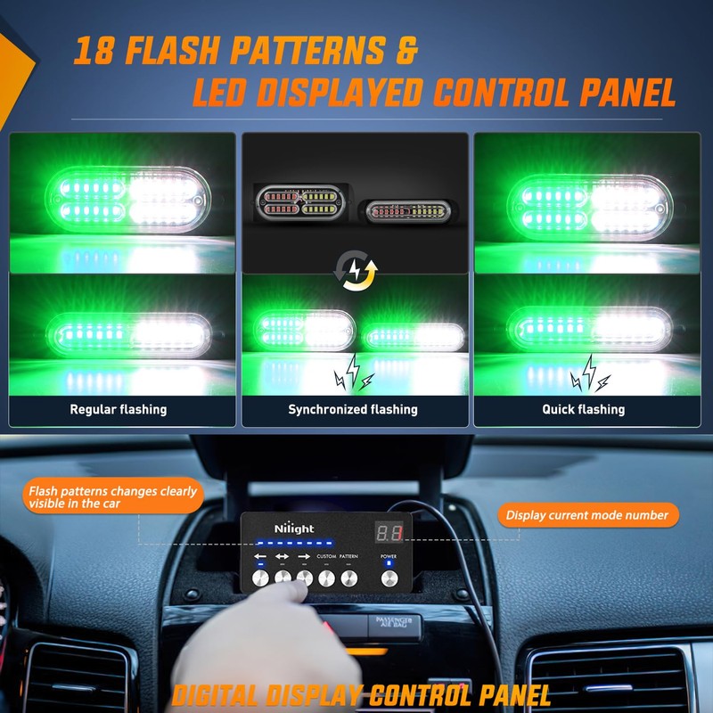 Nilight 8PCS Led Strobe Lights with Controller 12V 24V Sync