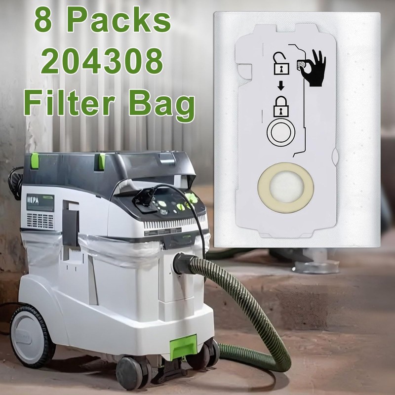 8Pack 204308 CT Mini/Midi -2/5 Filter Bags for Festool CT