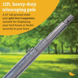 Birds Choice PMHD12 Heavy-Duty 3 Section Telescoping Pole, Bird House Accessories, 12.5 Feet, Grey