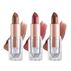 IONSGAKO 3PCS Matte Nude Lipstick Set Velvet Lip Gloss Non-Fading Non-Sticky Cup Nude Lipstick Matte Lip Stain Long Lasting Waterproof Lipstick for Women Girls Daily Lip Makeup - Set D